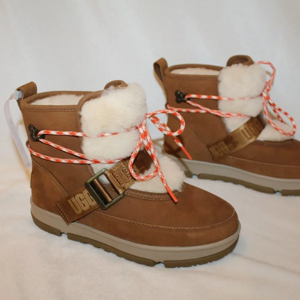 NIB‎ UGG WOMEN'S CLASSIC SHORT SUEDE WATERPROOF HIKER WINTER BOOTS CHESTNUT